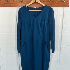 Talbots Pleated Elegant Professional Chic Blue Women's Dress Boss Basic Work